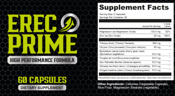 ErecPrime Ingredients Supplement Facts